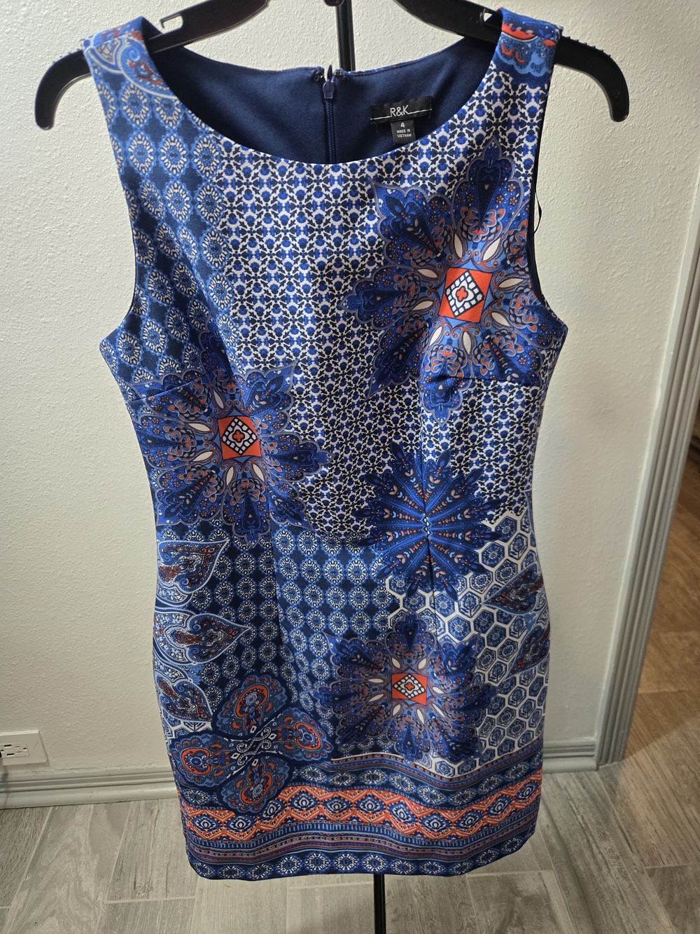 R&K Navy Blue Printed Sheath Dress